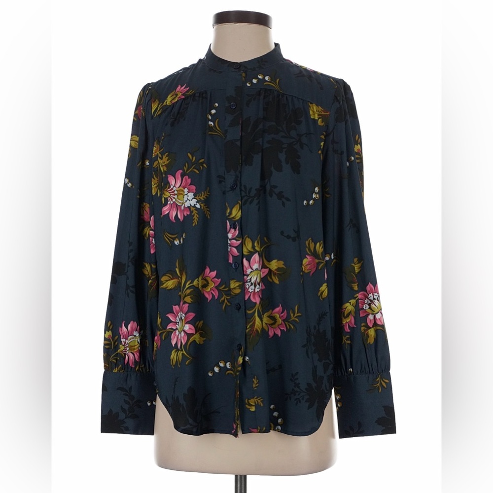 Ann Taylor Dark Blue Floral Blouse